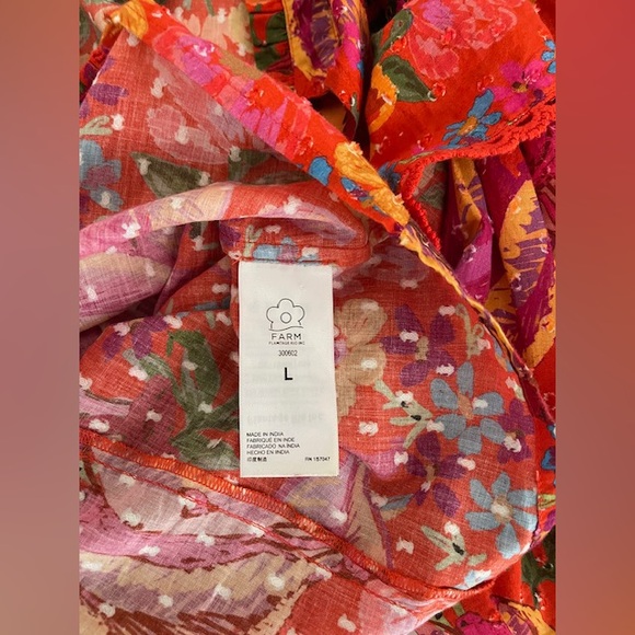 FARM Rio Red Spring Bananas Ruffle Cotton Blouse - Picture 7 of 8